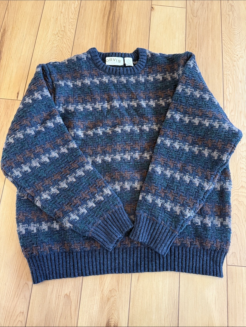 Orvis Men's Navy Blue Multitone Crewneck wool/nylon Sweater